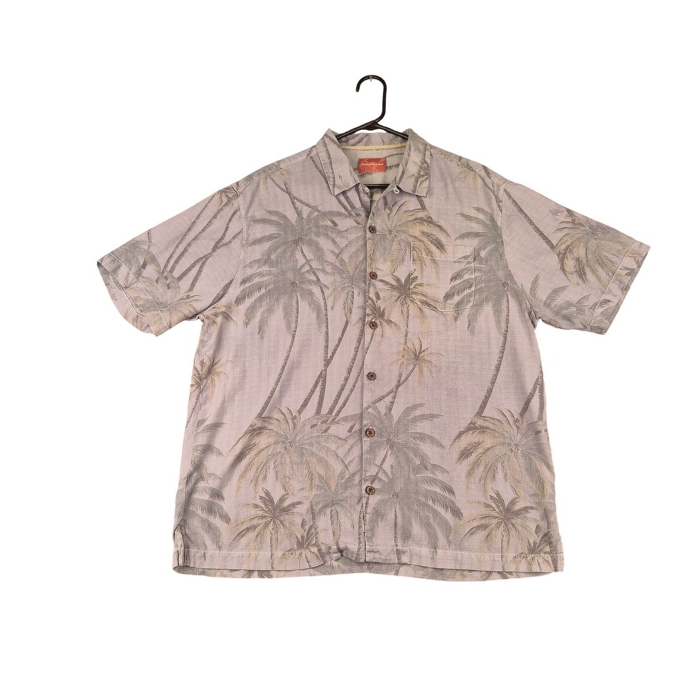 Tommy Bahama Mens Gray Green Palm Tree Short‎ Sleeve Button Down Camp Shirt XL